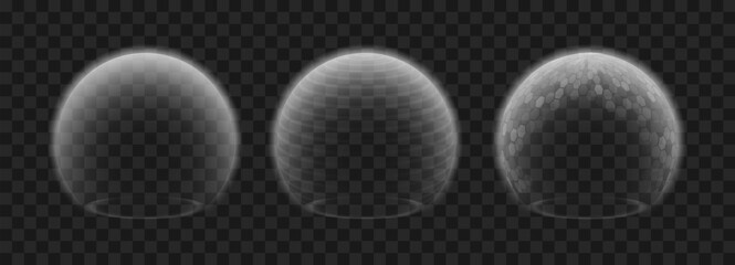 Force field shield bubble set isolated barrier on transparency. Force shield effect immune safety defence firewall futuristic ball © kolonko