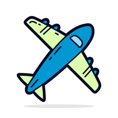 Airplane doodle icon. Flat design. Vector illustration.