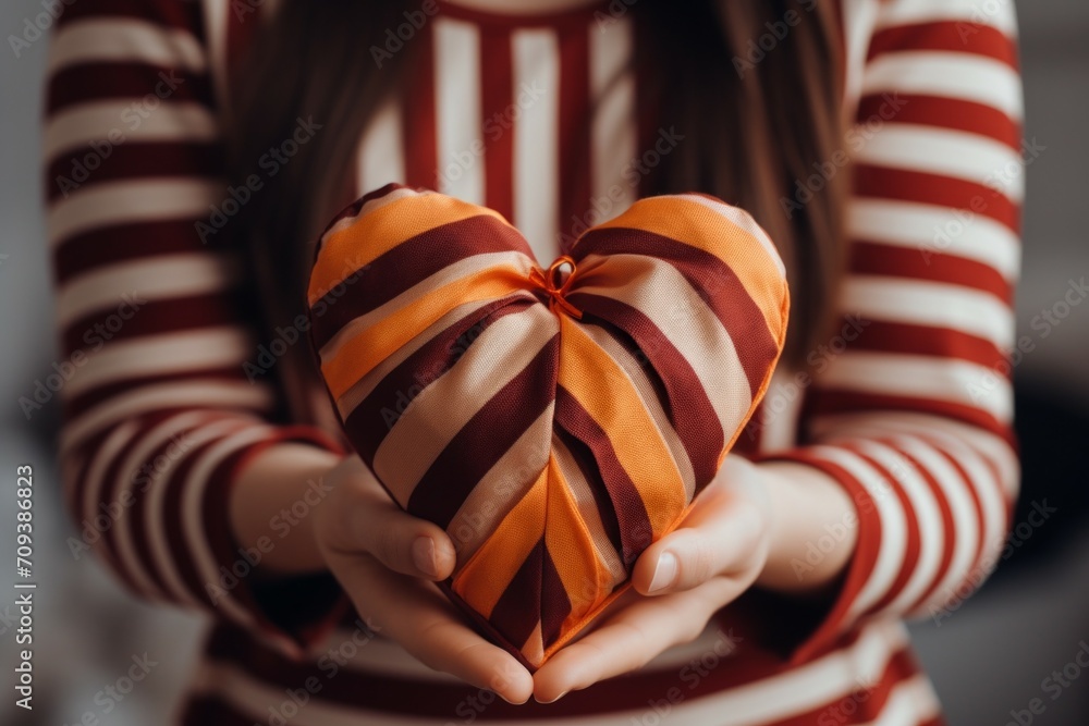 Poster heart in hands. background with selective focus and copy space