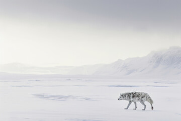 Naklejka premium White Arctic fox in winter pelage in its natural habitat in the tundra