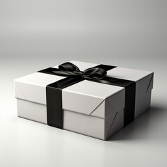 black ribbon and white gift box