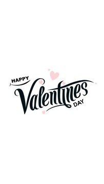 happy valentines day typography handwritten calligraphy with red hearts and cursive letters in vertical 4k 