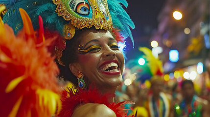 Close-up of colorful dancers at Carnival in Rio