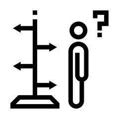 Icono de persona perdida. Desorientación personal, dilema, confundido. Ilustración vectorial