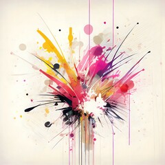 abstract watercolor digital drawing, combination of vector graphics and paint software, featuring multiple intersecting, gestural lines in random color scheme, using a splatter technique