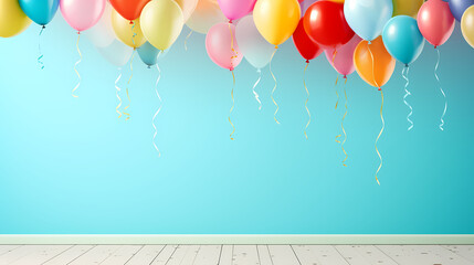Party balloons, birthday decoration background, anniversary, wedding, holiday with space for text