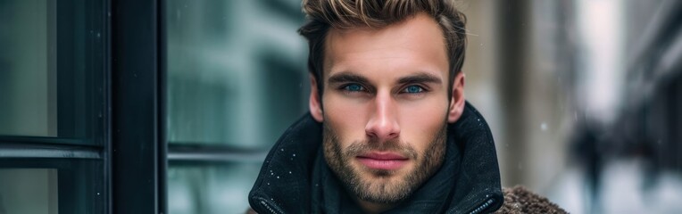 Obraz premium Caucasian Male Confident Charming Setting With Copyspace Generative AI