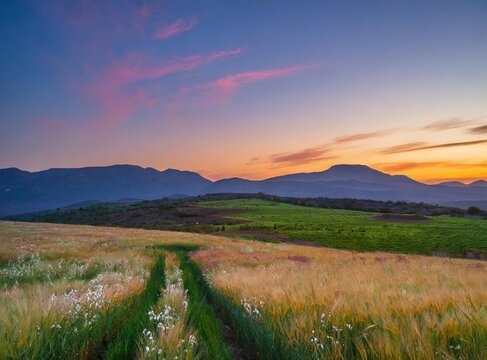 Field at dawn, landscape photography 