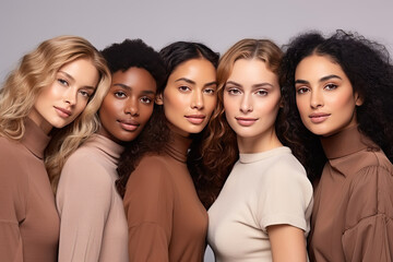 Obraz premium Diverse group of women standing together, showcasing unity and multicultural beauty.