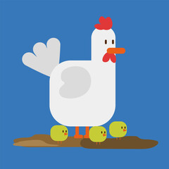 Flat design vector of an adorable chicken family