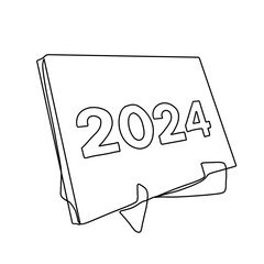 Calendar 2024 one continuous single line art drawing. Calendar 2024 inimal art style. Calendar 2024 continuous line art illustration.