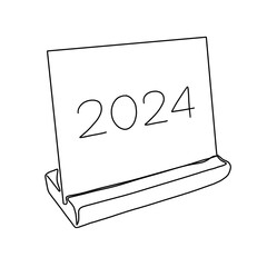 Calendar 2024 one continuous single line art drawing. Calendar 2024 inimal art style. Calendar 2024 continuous line art illustration.