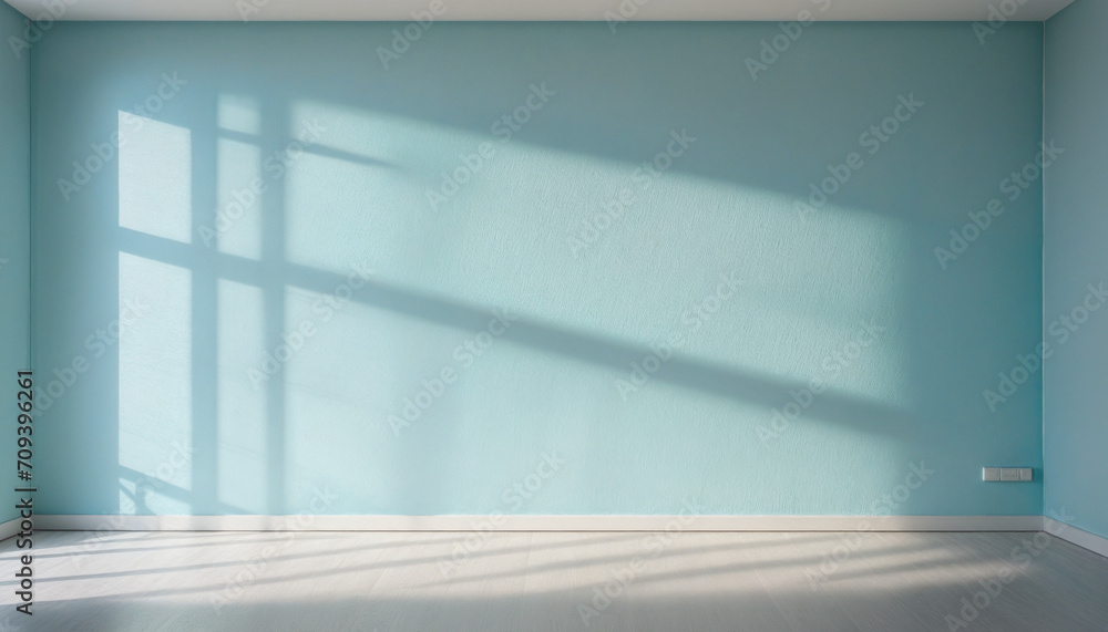 Poster light blue minimalist backdrop for showcasing products with natural shadows and illumination from wi