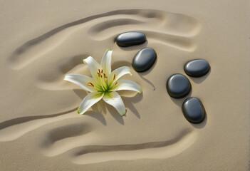 Serene Zen Garden with Sand, Lily, and Spa Stones