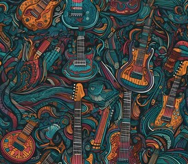 coolest guitar doodle ever  crazy colours and design, uhd image