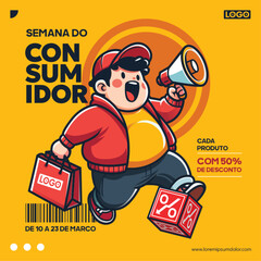 Social media post template design for consumer week advertising in Brazilian Portuguese
