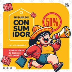 Fototapeta na wymiar Social media post template design for consumer week event in Brazilian Portuguese 