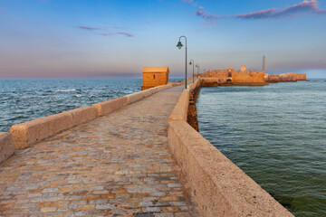 Fort Saint Sebastian and the bridge to it at dawn.