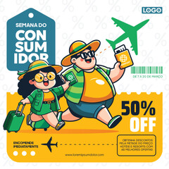 Travel agency poster design for customer week advertising in Brazilian Portuguese