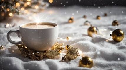 Obraz na płótnie Canvas cup of coffee with christmas decorations