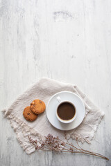 Small cup of coffee with cookies morning beverage food drink caffeine