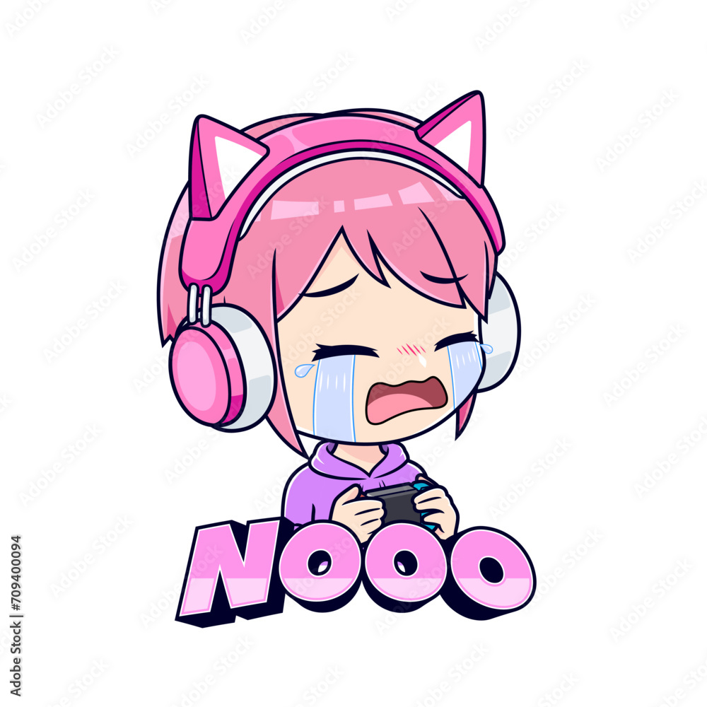 Poster Cute girl gamer crying sad mascot logo gaming sticker