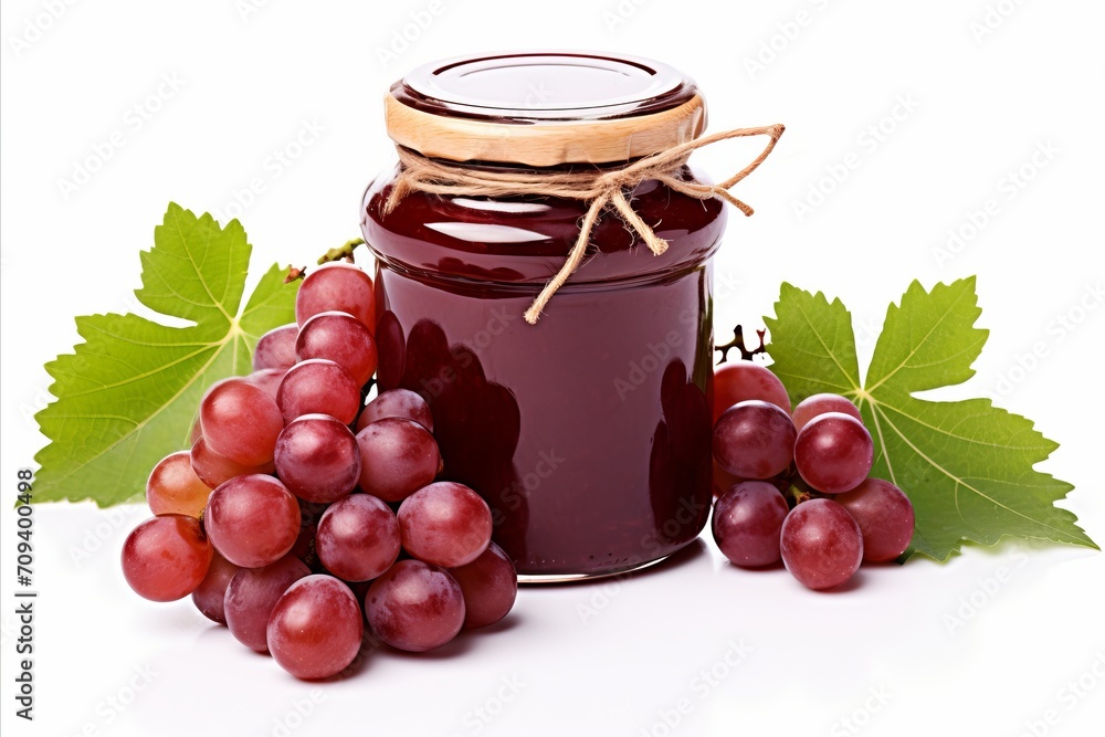 Poster delicious grape jam spread on white background with ample space for creative text placement