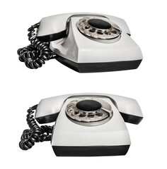 Isolated photo of old fashioned soviet style telephone on white background.