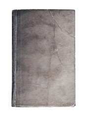 Isolated photo of gray colored old worn antique book on white background.