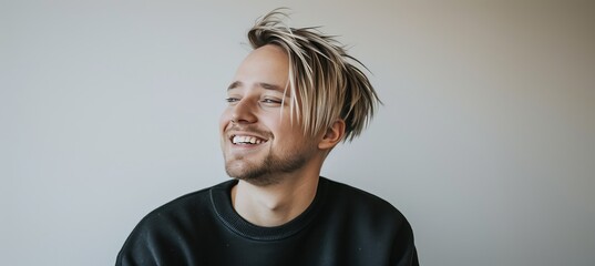 portrait of a handsome blonde scandinavian man smiling with clean teeth   dental advertisement - obrazy, fototapety, plakaty