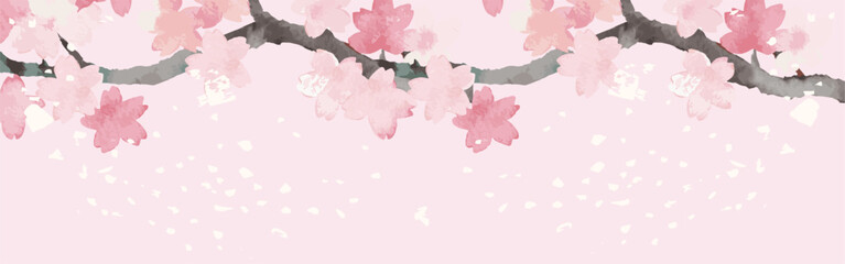 バナー　春　フレーム　桜　さくら　サクラ　花　水彩　背景　コピースペース　イラスト素材