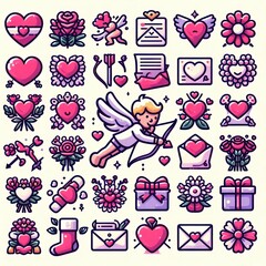 set of valentine icons