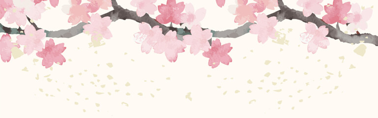 バナー　春　フレーム　桜　さくら　サクラ　花　水彩　背景　コピースペース　イラスト素材