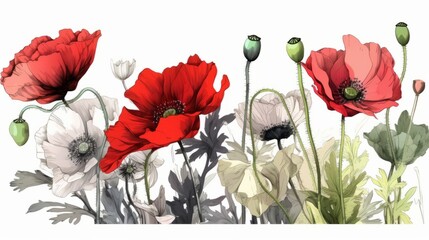 Poppy flowers, watercolor. Generative AI