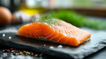 Cooking slice of salmon in the kitchen. Generative AI