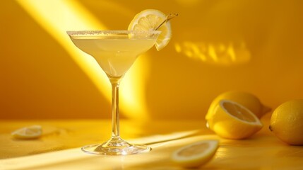 Lemon cocktail, copy space. Generative AI