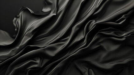 Black satin or silk wavy abstract background with blank space for advertising. - obrazy, fototapety, plakaty