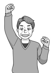 ガッツポーズのシニアの男性