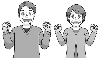 ガッツポーズのシニアの男女