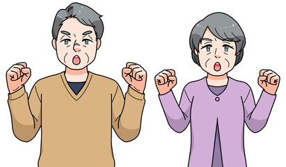 ガッツポーズのシニアの男女