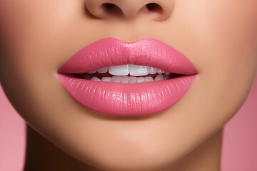 Bubblegum Pink Lips, Lips Tinted in Gentle Pink, Yearning for the Sweet Embrace of a Lovely Kiss