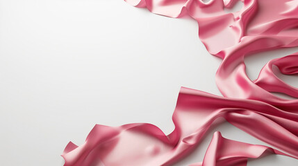 Fototapeta premium Pink satin or silk wavy abstract on white background with blank space for advertising.