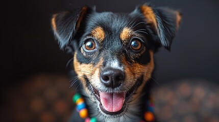 Portrait of a dog for his birthday. The owners wish their pet a happy birthday