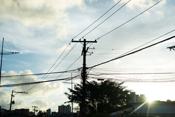 Silhouette of electricity poles in the center of the city of Salvador, Bahia.