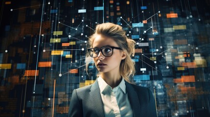 Business person overloaded by stress from business data and information that come from work, technology, social media and marketing business strategy received by a corporate employee