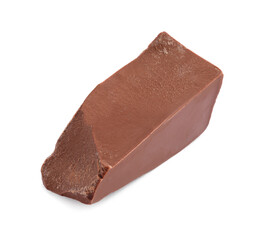 Piece of tasty milk chocolate isolated on white