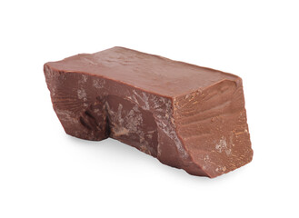 Piece of tasty milk chocolate isolated on white