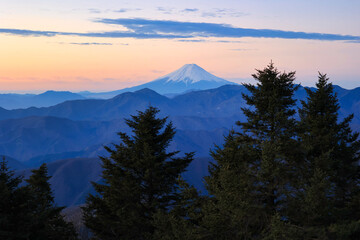 雲取山から眺めた冠雪の富士山