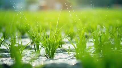 Closeup of intricate irrigation systems on a rice paddy field.