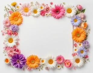 Obraz premium Greeting card template for wedding, mother's day or women's day. Spring composition with copy space. Banner with flowers on a white background. Flat style